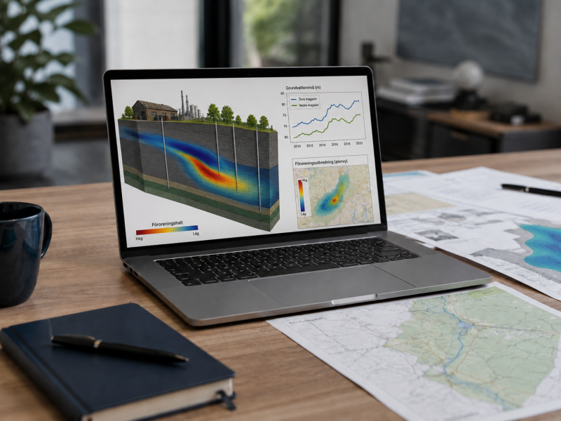 Illustrativ bild av hydrogeologisk modellering och dataanalys