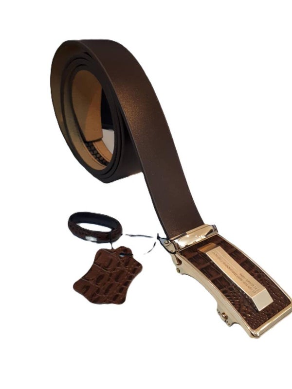 Leder riem met automatische gesp Donker bruin ref. EG-2310 /0014