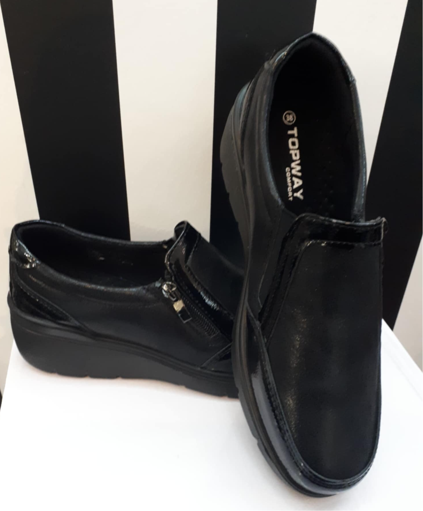 Topway comfort schoenen met rits en elastiek ZWART ref. B0023370 / 0212 225