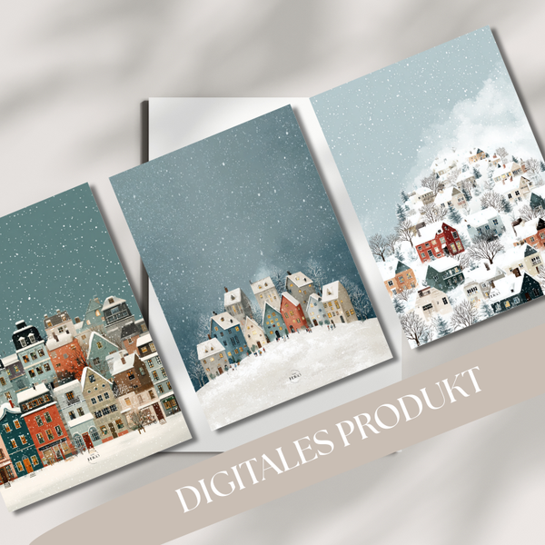 Winterdorf - 3 winterliche Postkarten zum Sofort-Download