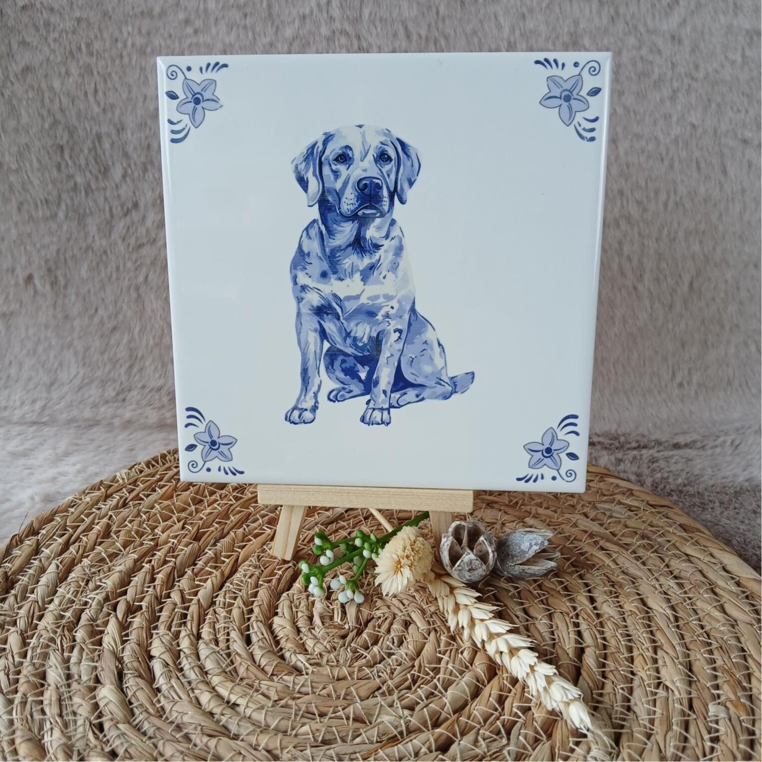 Delfts blauw tegeltje; Labrador