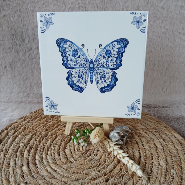 Delfts blauw tegeltje; Vlinder