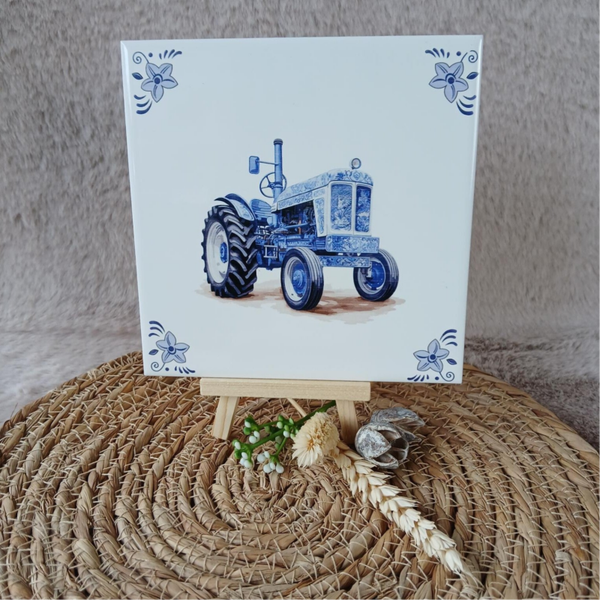 Delfts blauw tegeltje; Tractor