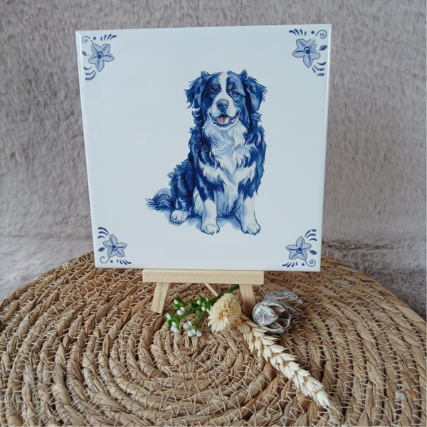 Delfts blauw tegeltje; Berner sennen