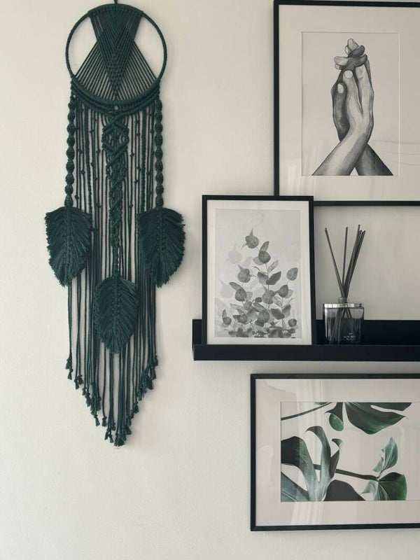 Feathered macrame wall art hanger