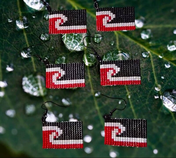Beaded Tino Rangatiratanga Flag earrings