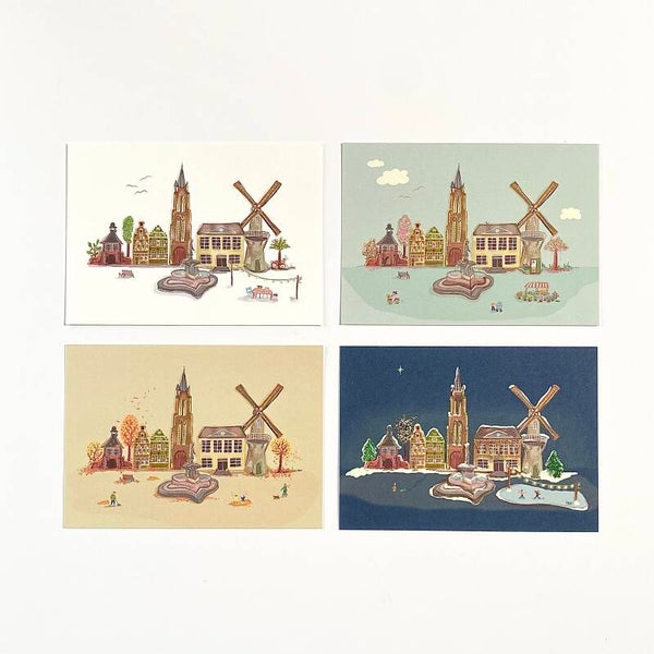 A4 print papier - set van 4 illustraties 'seizoenen in Gorinchem'