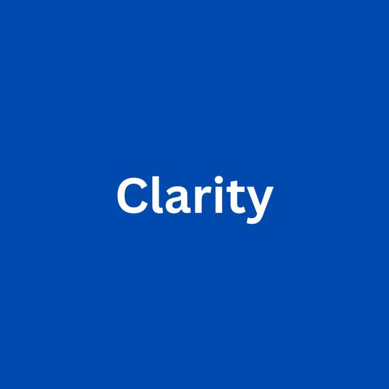 Word ‘Clarity’ in white text on a blue background representing focus, clear thinking, emotional awareness, and personal growth for young men