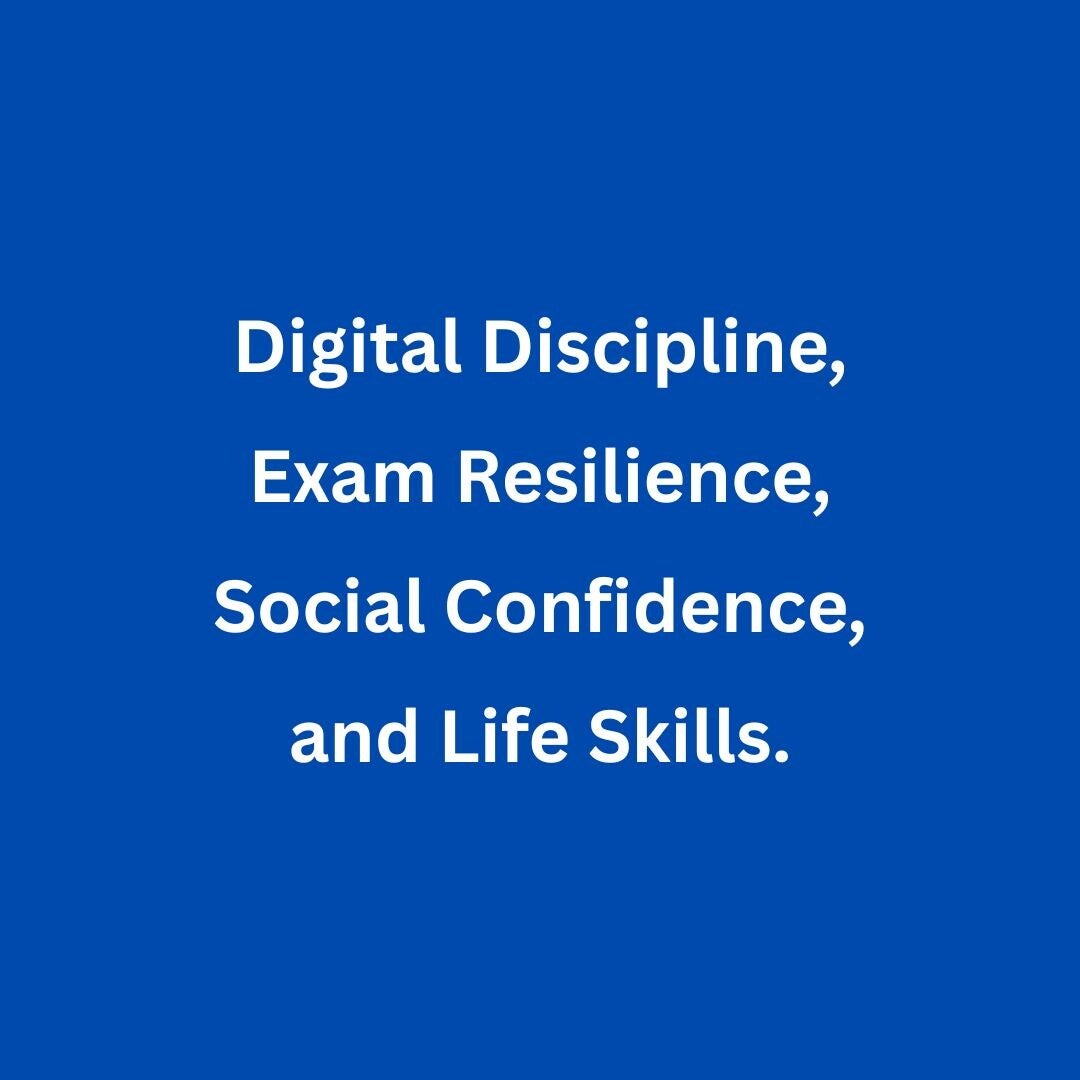 Graphic displaying the four core pillars of the Young Men’s Resilience London programme: Digital Discipline, Exam Resilience, Social Confidence, and Life Skills. These modules are designed to help 15-18 year olds navigate modern challenges with composure.