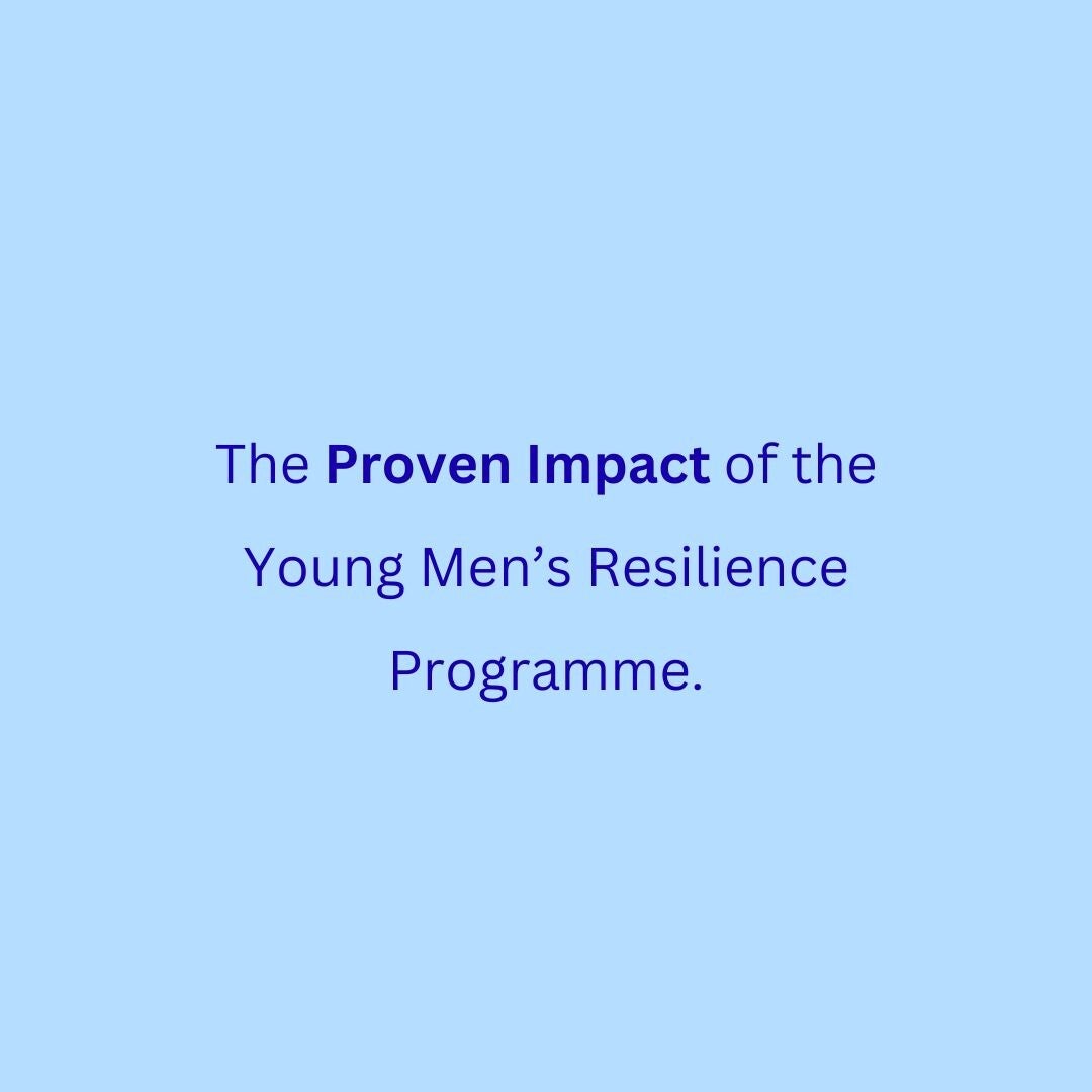 ext graphic reading 'The Proven Impact of the Young Men’s Resilience Programme' on a blue background.