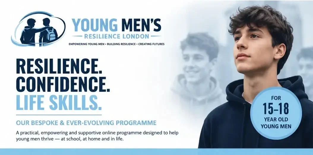 Image for Young Men’s Resilience London, featuring our programme for 15-18 year olds focused on resilience, confidence, and life skills for students in West and North-West London.