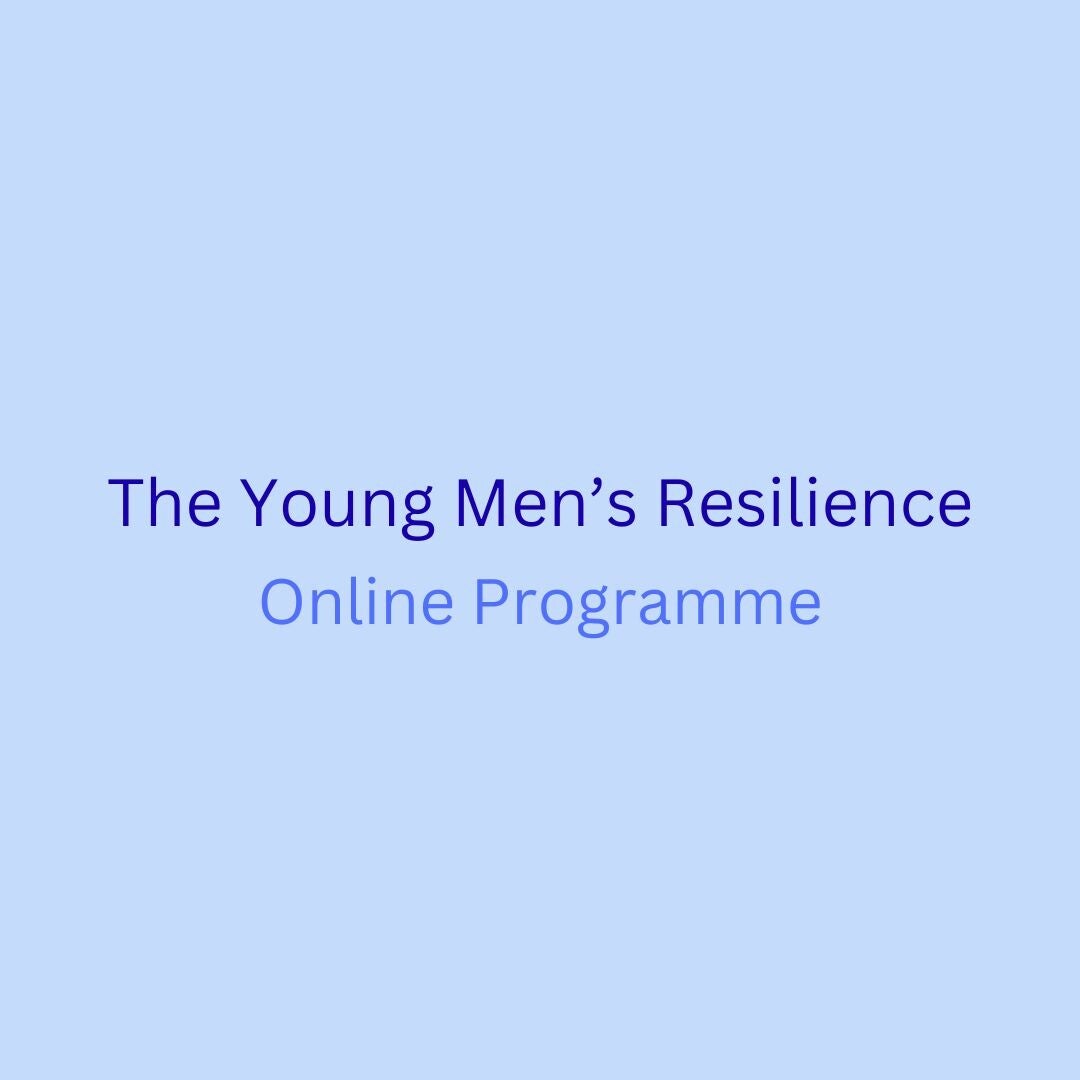 Text graphic on a plain background advertising an online young mens resilience programme.