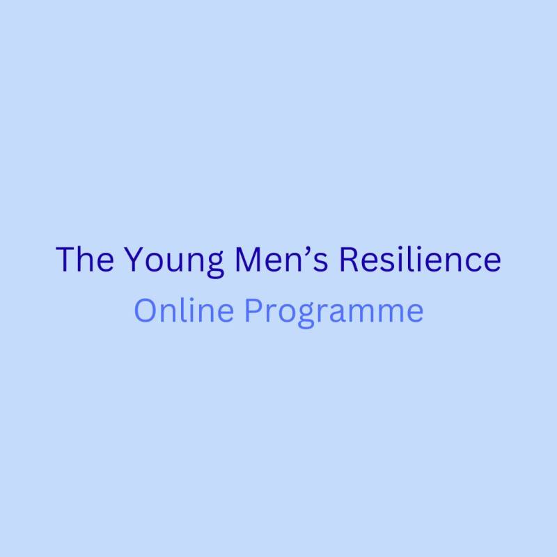 Text graphic on a plain background advertising an online young mens resilience programme.
