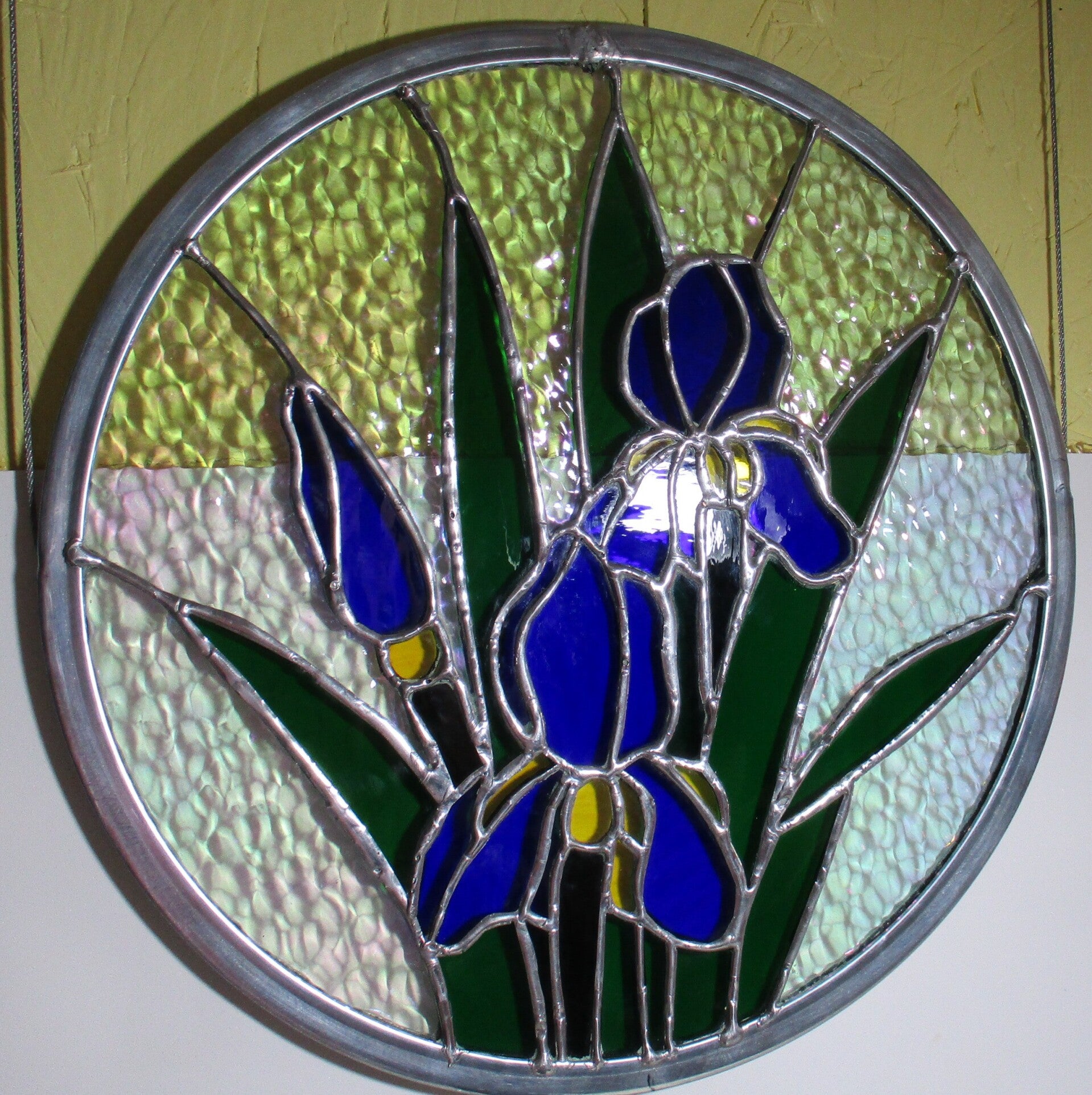 Stained Glass Round Panel Iris