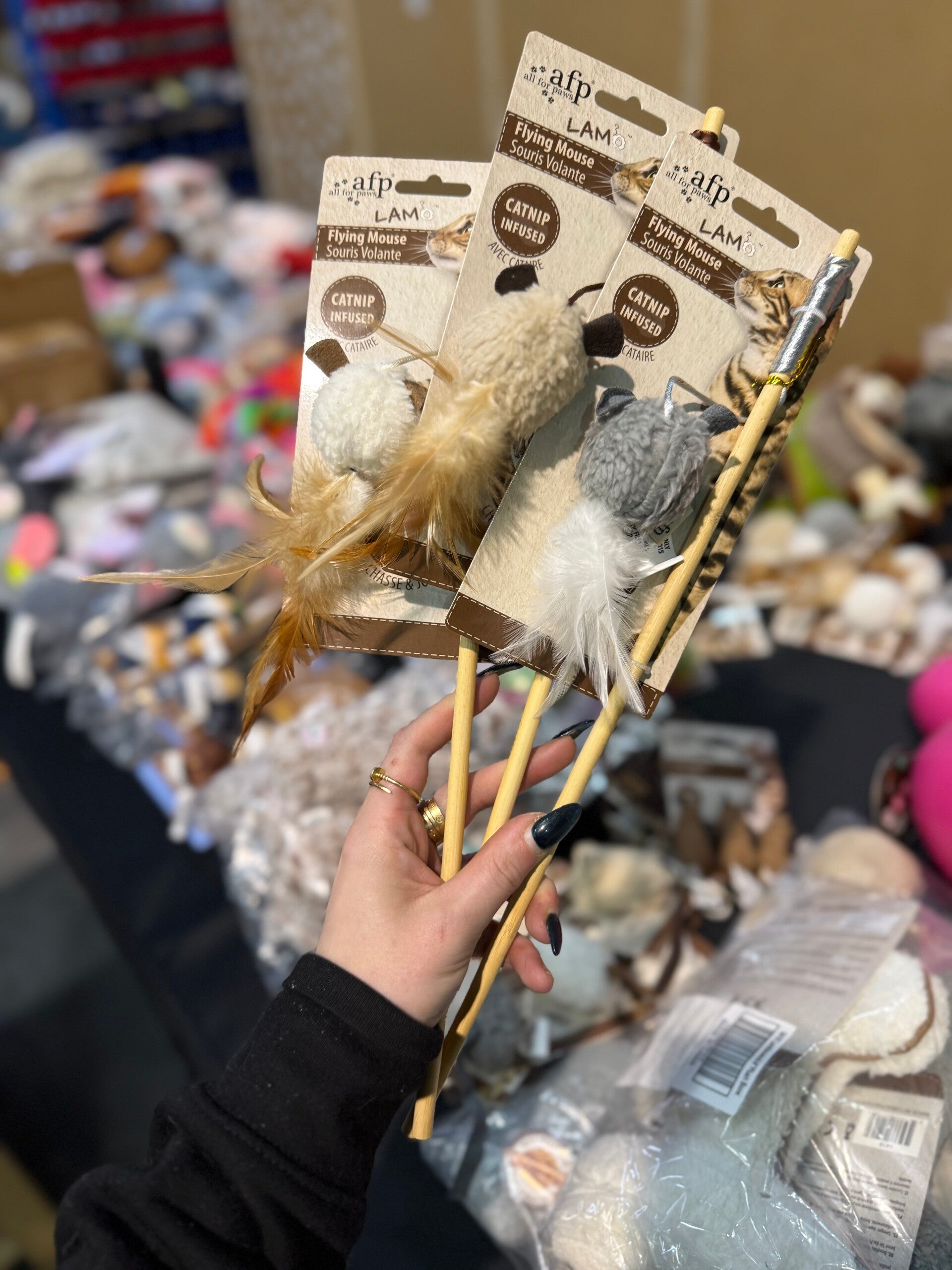 AFP - Muis met stok & Veer - Catnip - Kies je kleur A17.5