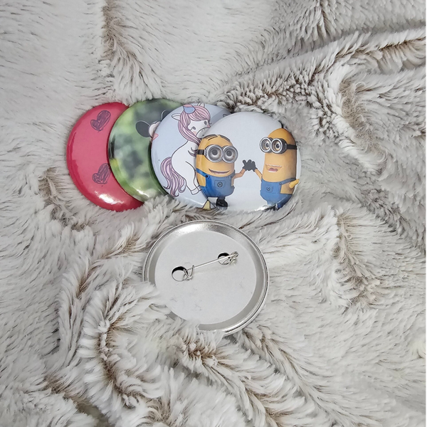 set of 4 custom pins with personalized photo buttons