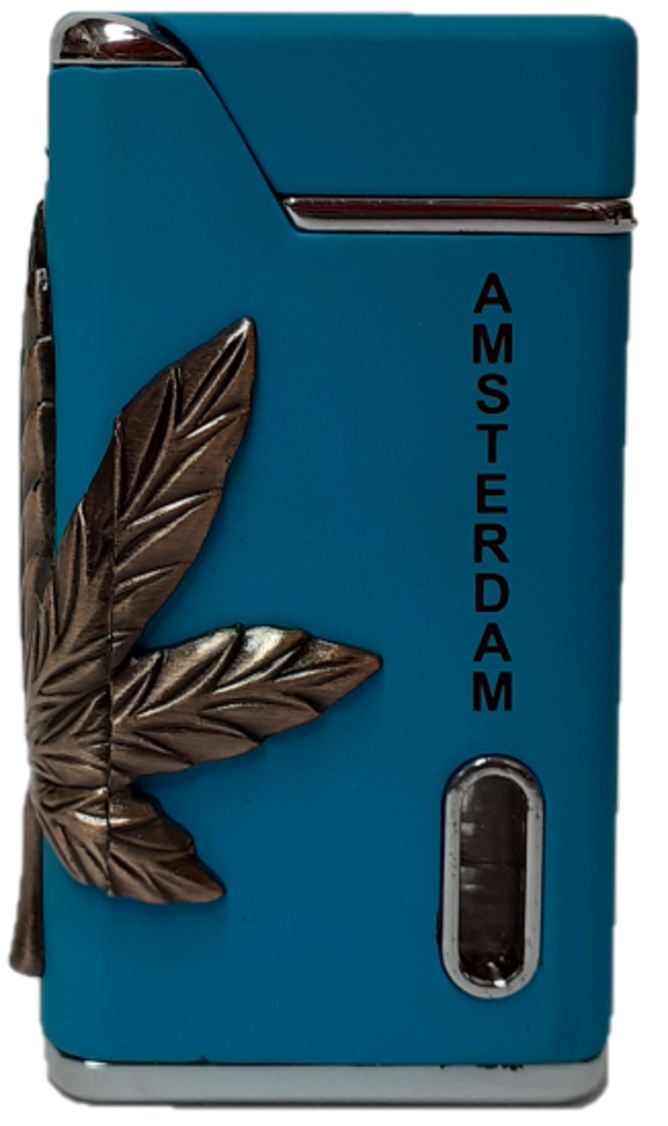 ASTA015 | Aansteker | Canabis Blauw/Zilver Amsterdam
