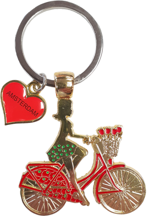 SLH-030 | Sleutelhanger | Damesfiets Goud/Rood Amsterdam