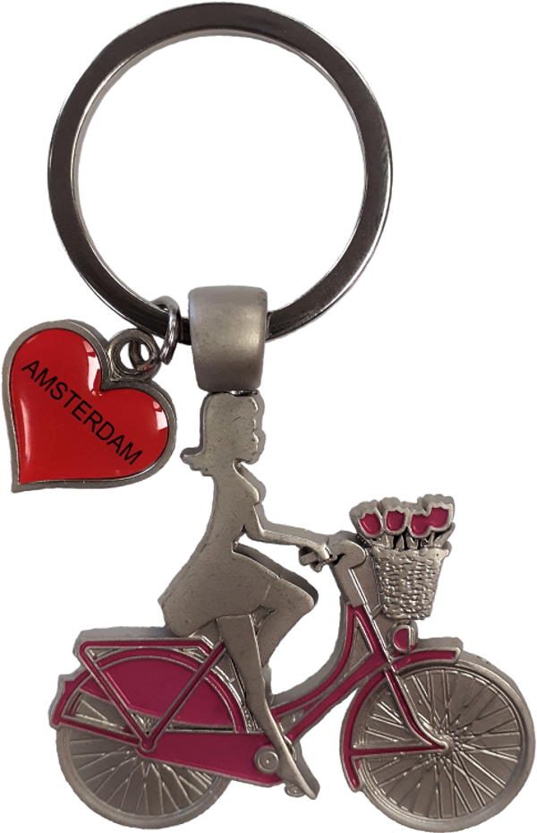SLH-031 | Sleutelhanger | Damesfiets Zilver/Roze Amsterdam