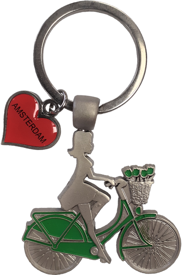 SLH-035 | Sleutelhanger | Damesfiets Zilver/Groen Amsterdam