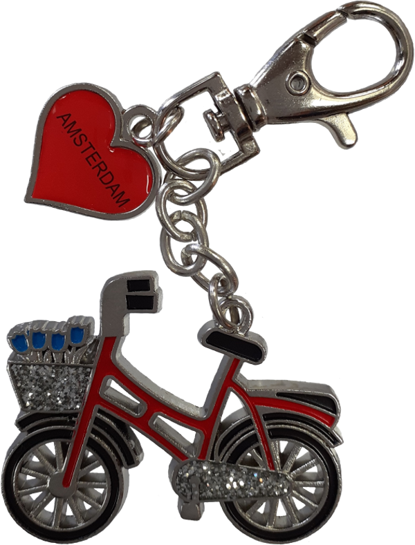 SLH0-041B | Sleutelhanger | Fiets Glitter Zilver/Blauw Amsterdam