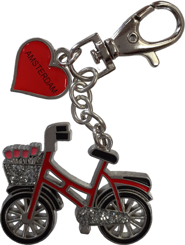 SLH0-41P | Sleutelhanger | Fiets Glitter Zilver/Roze Amsterdam