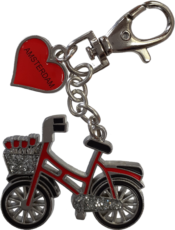SLH-041R | Sleutelhanger | Fiets Glitter Zilver/Rood Amsterdam