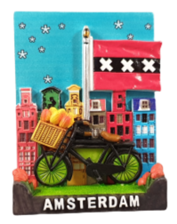 MGTA-444 | Polystone Magneet | Fiets Lantaarn Gracht 3D Amsterdam