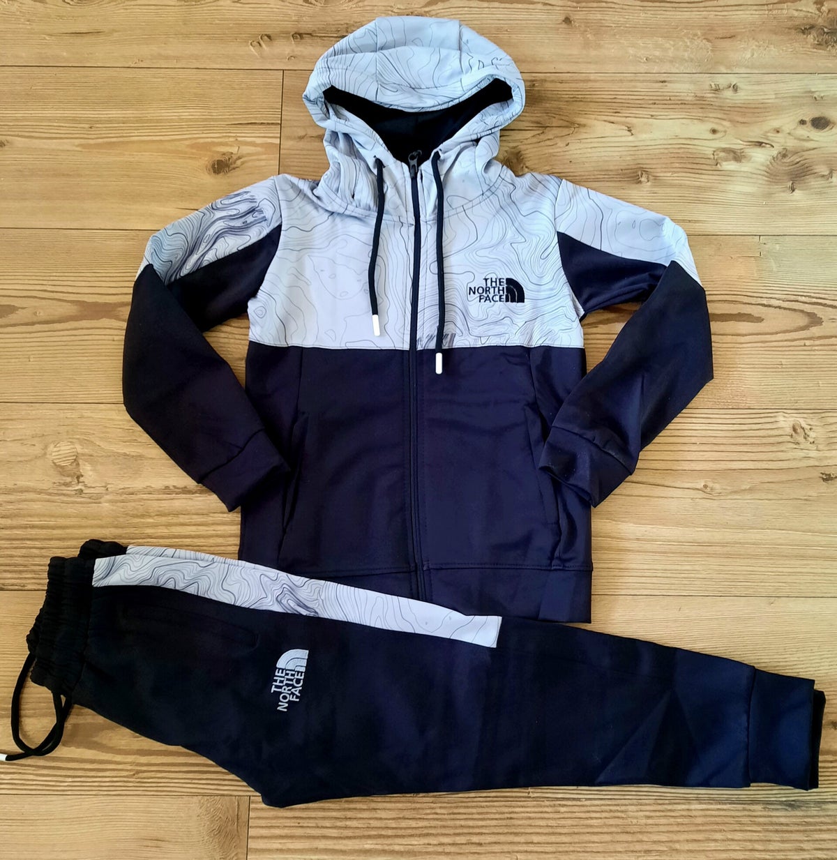 Kids Grey/Black North Face full zip Tracksuits Gear Locker