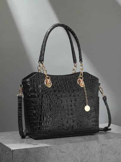 Elegant Crocodile-Embossed Handbag