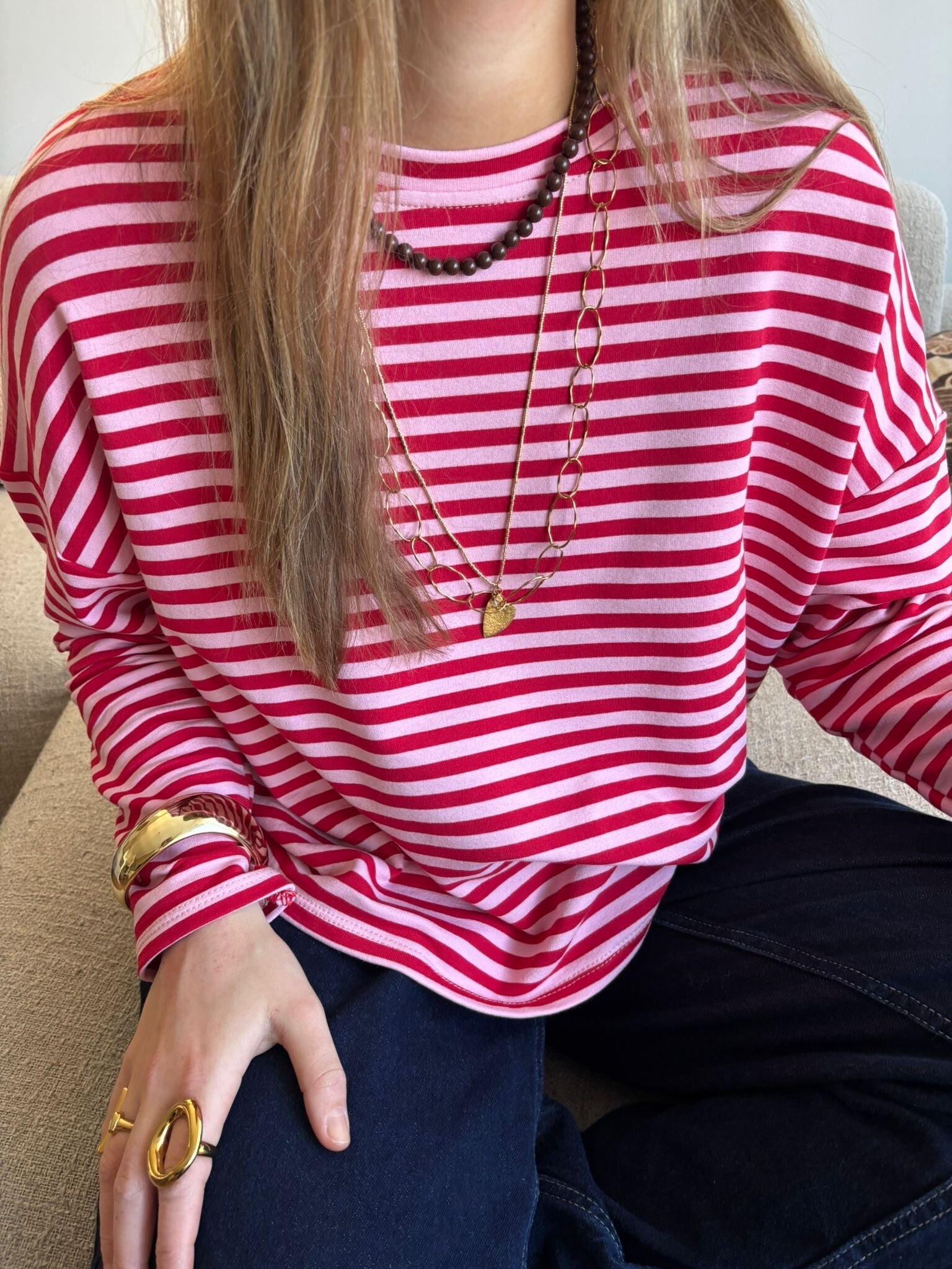 Candy stripe top red/pink