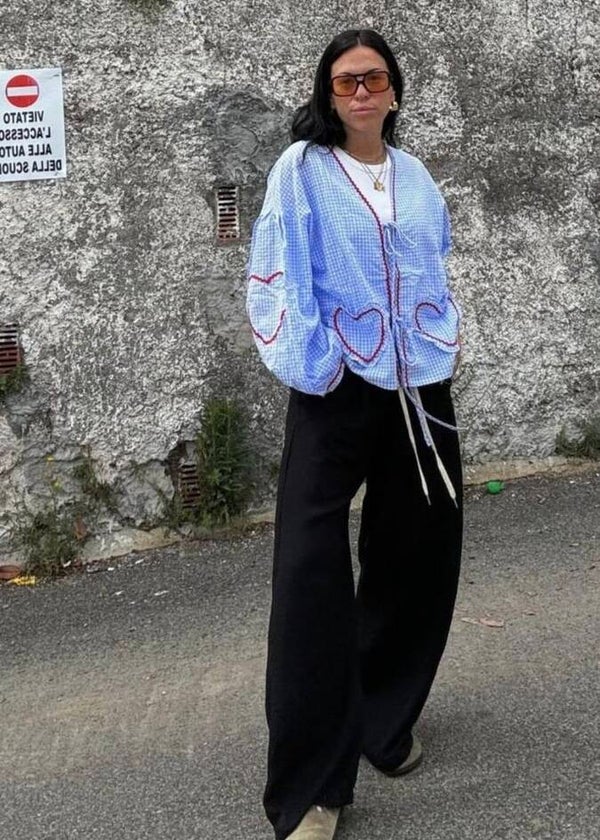 Blouse fleur blue hartjes