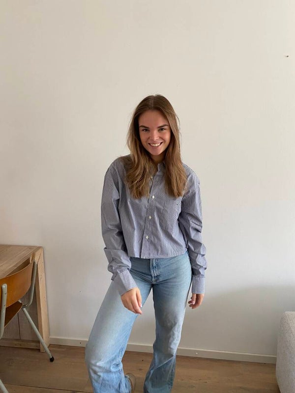 Vintage blouse blauw / wit lacoste