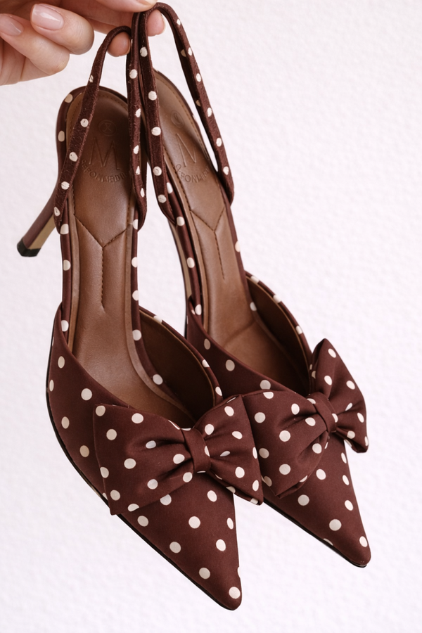 Polka Bow Slingbacks – Brown