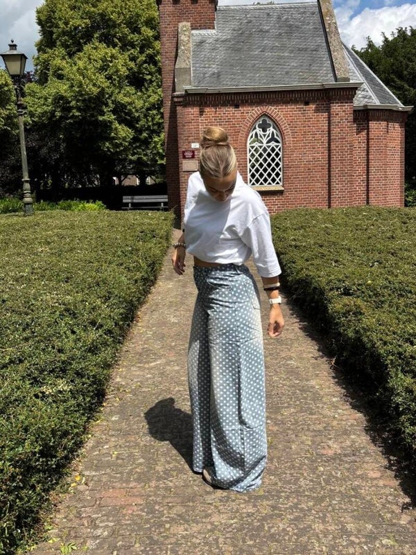 Dot Denim Wide Leg Jeans