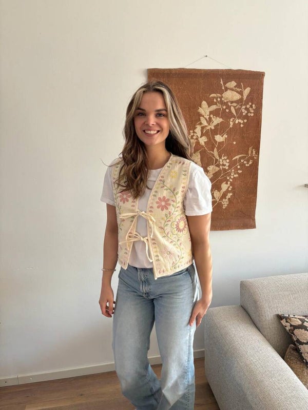 Gilet beige flowers bow