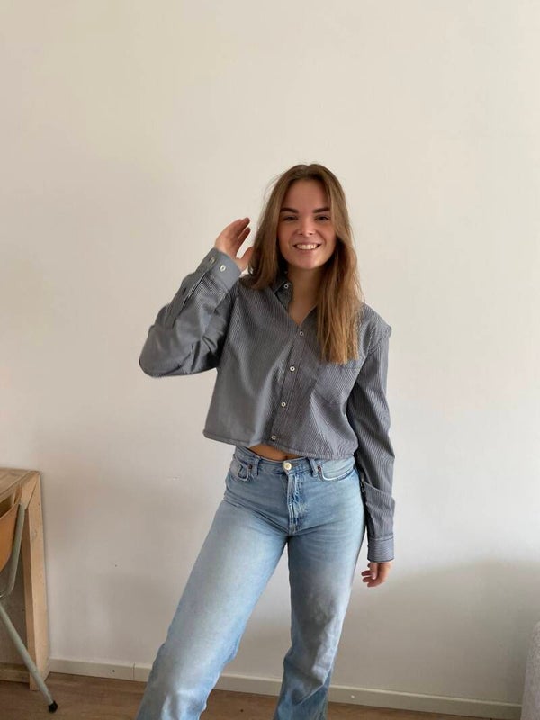 Vintage blouse grijs/wit