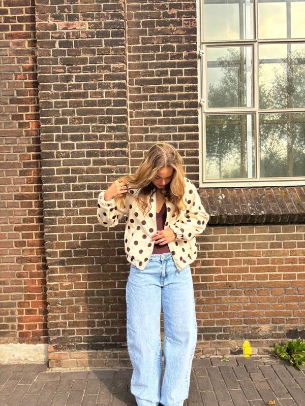 Polka Dot Bomber Jacket – Beige