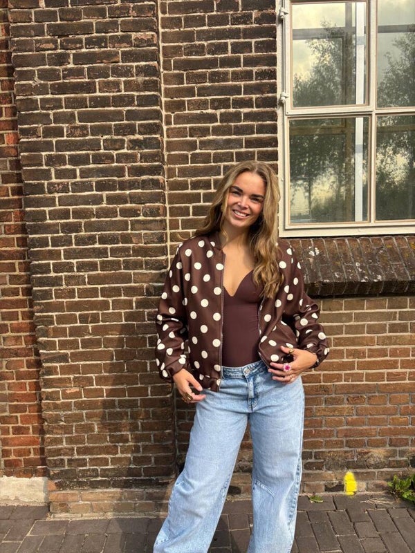 Polka Dot Bomber Jacket – Brown