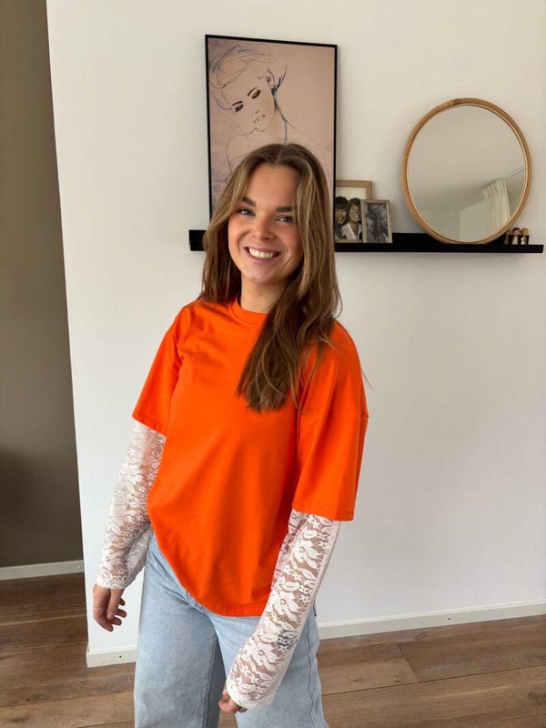 Top oranje /mesh mouwen