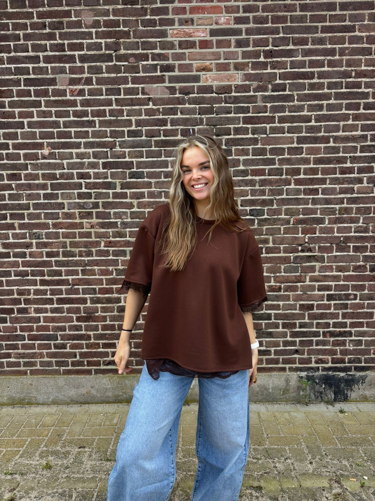 Split Lace Top brown