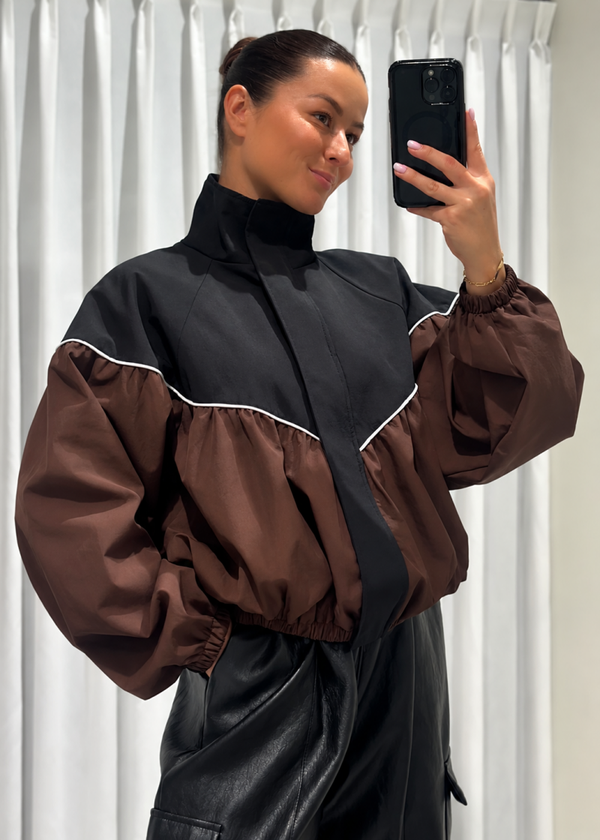 Mila Colorblock Jacket – Brown