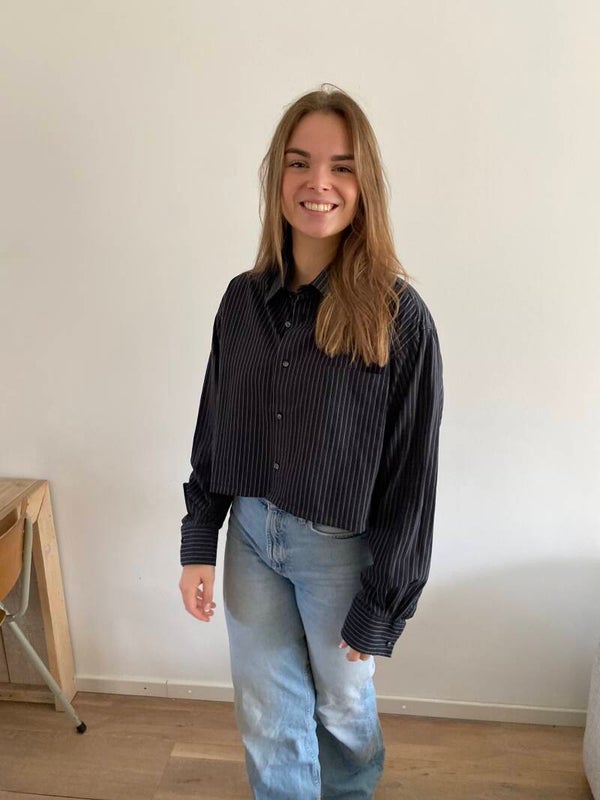 Vintage blouse zwart/blauw