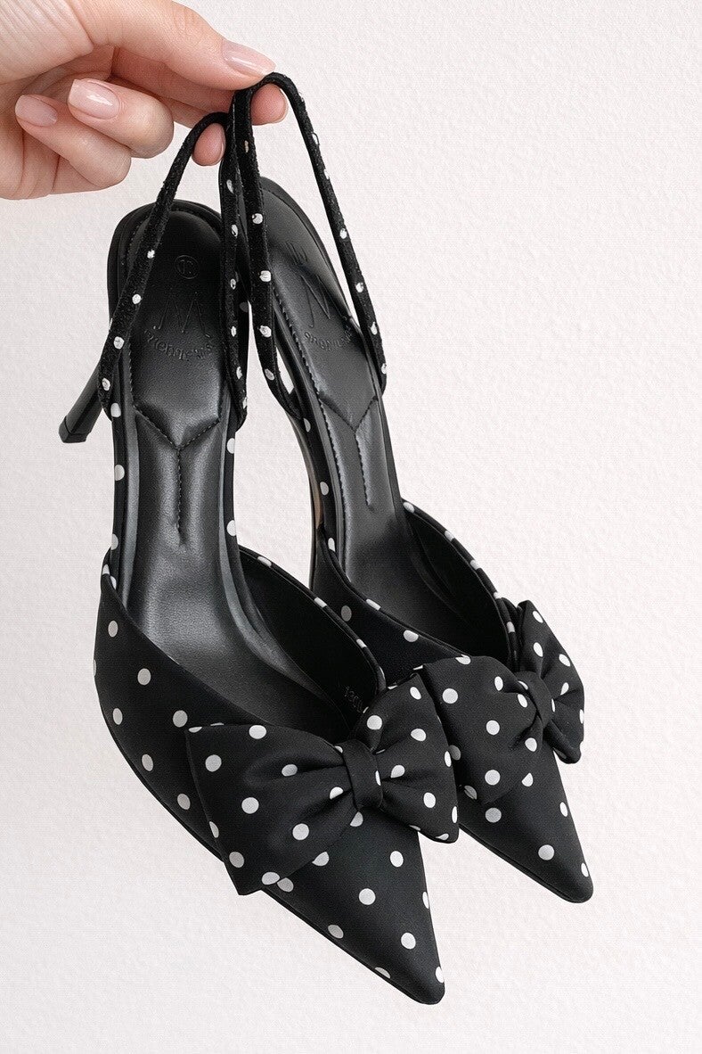 Polka Bow Slingbacks – Black