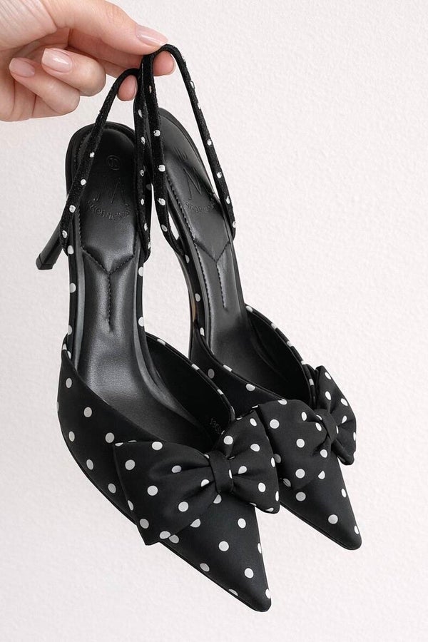Polka Bow Slingbacks – Black