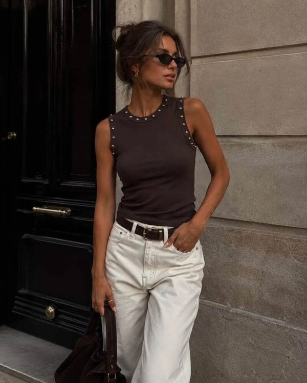 Studded Chic  Top brown