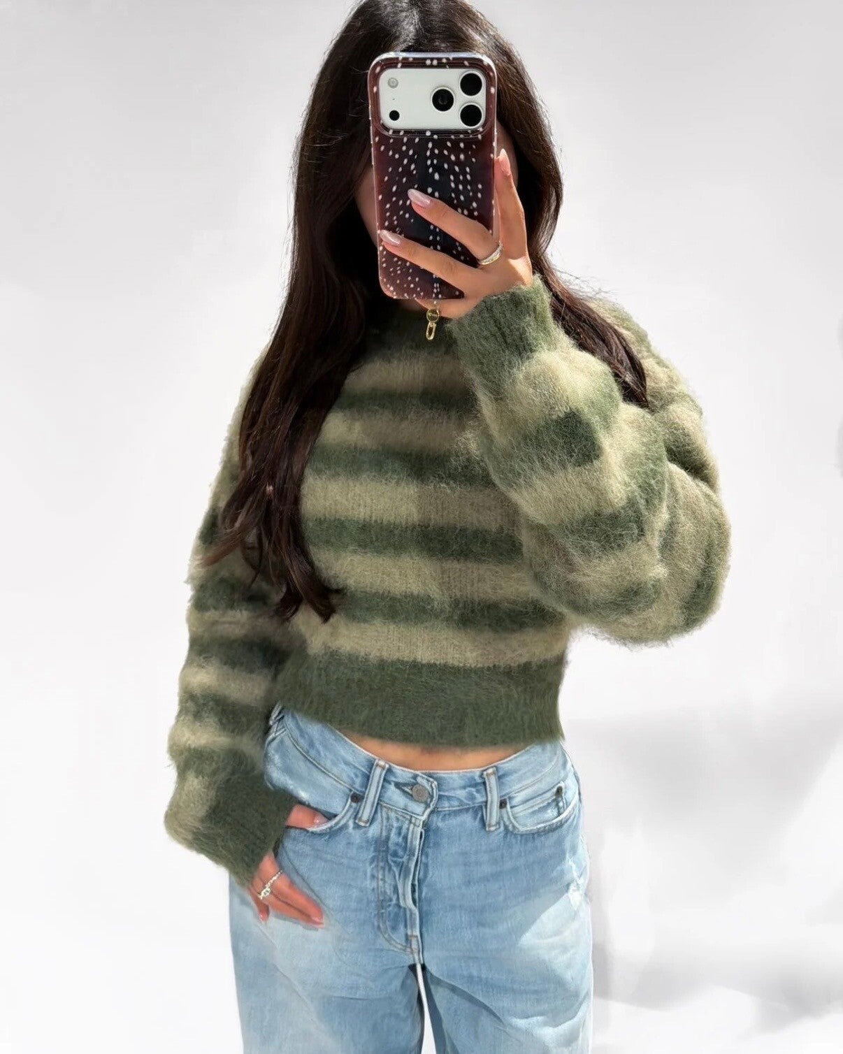 Fluffy Stripe Sweater – Olive