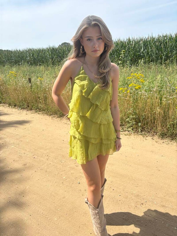 Ruffle Summer Dress – Olive Green Luc