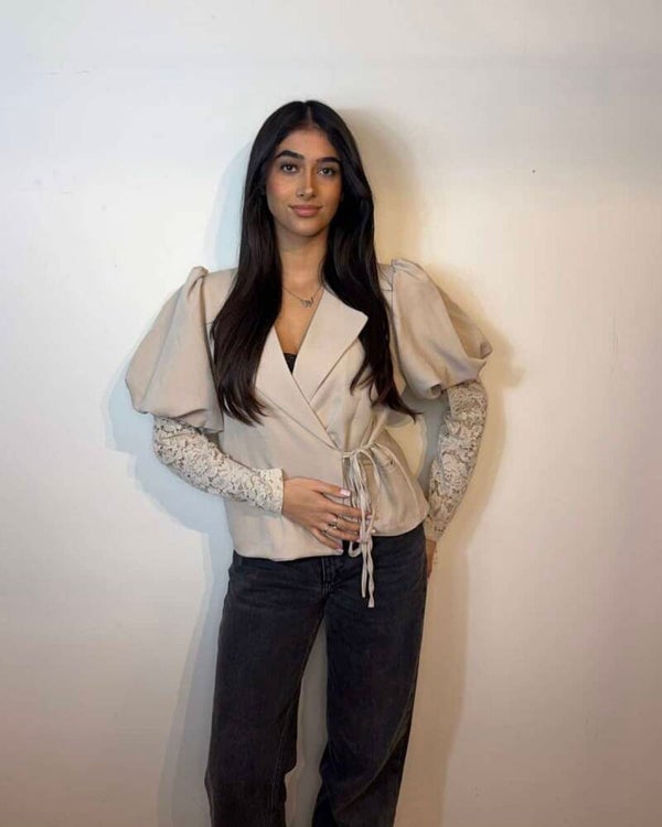 Blazer taupe met Mesh mouwen