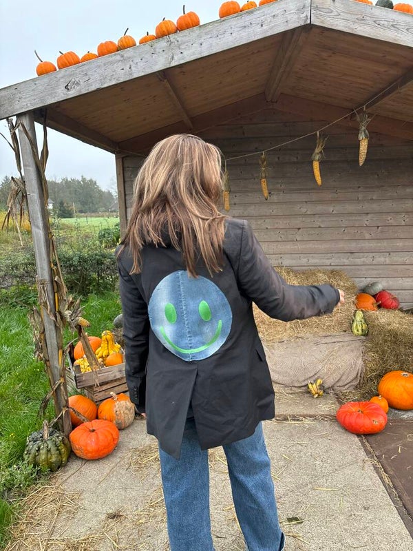 Vintage blazer grey met smiley